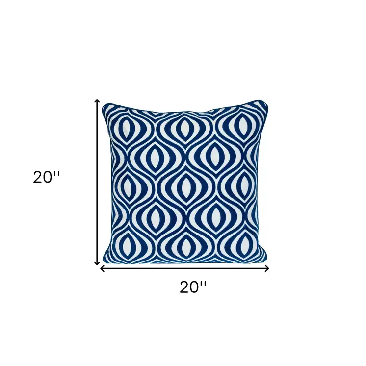 20" X 20" Blue Geometric Cotton Zippered Pillow