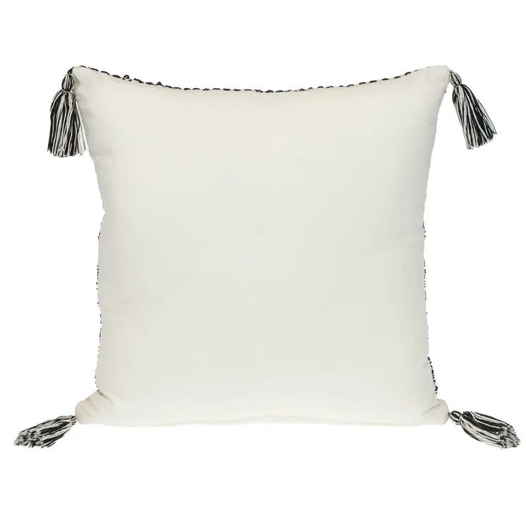 18" Beige and Black Southwestern Cotton Throw Pillow With Tassels