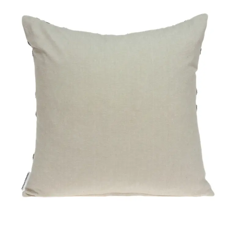 20" Beige and Gray Diamond Cotton Throw Pillow With Embroidery