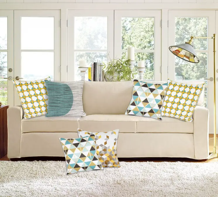 20" Gold and White Geometric Throw Pillow