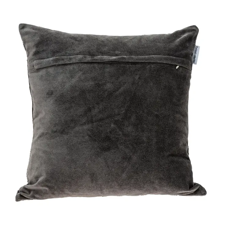 18" Gray and Silver Damask Velvet Throw Pillow With Beads