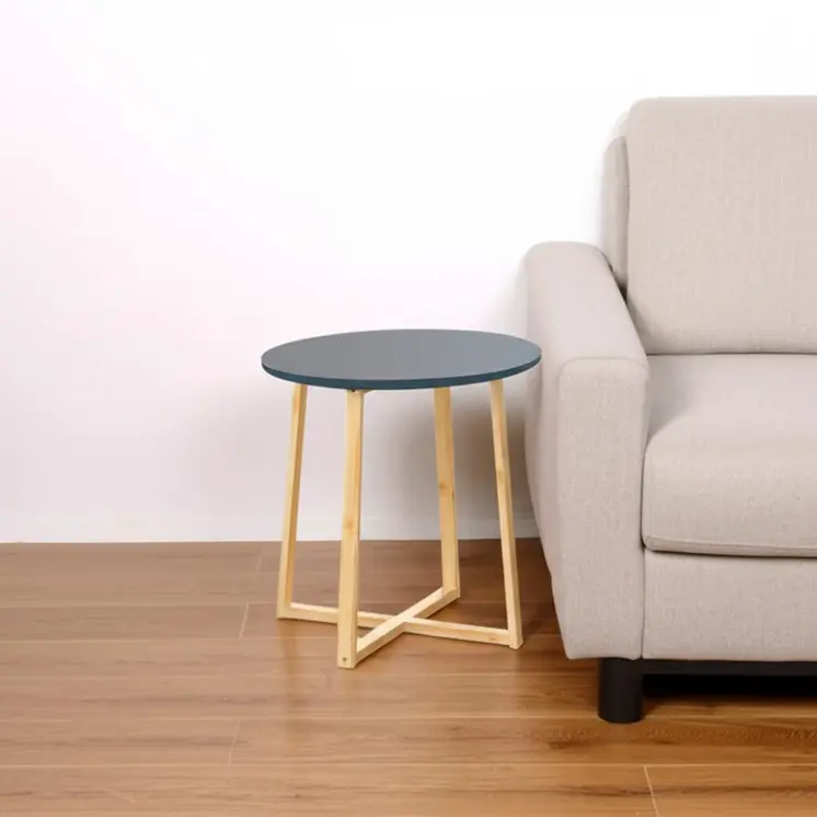 20" Gray and Natural Solid Wood Round Cross Legs End Table