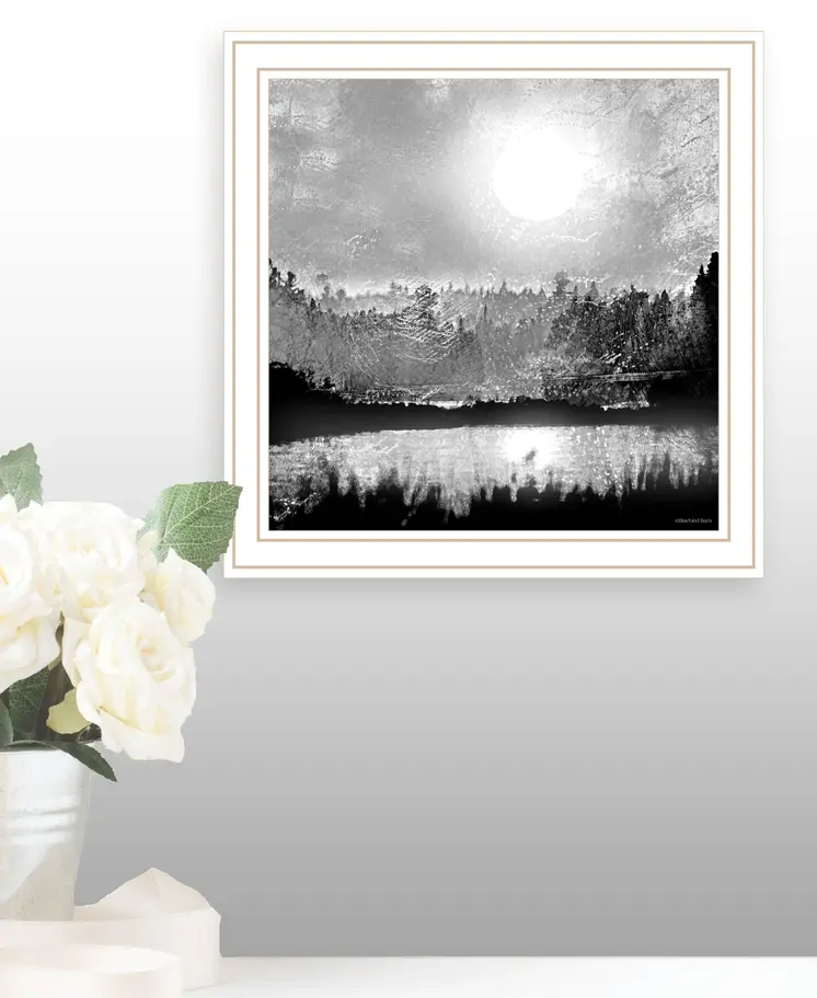 Big Moon Lake White Framed Print Wall Art