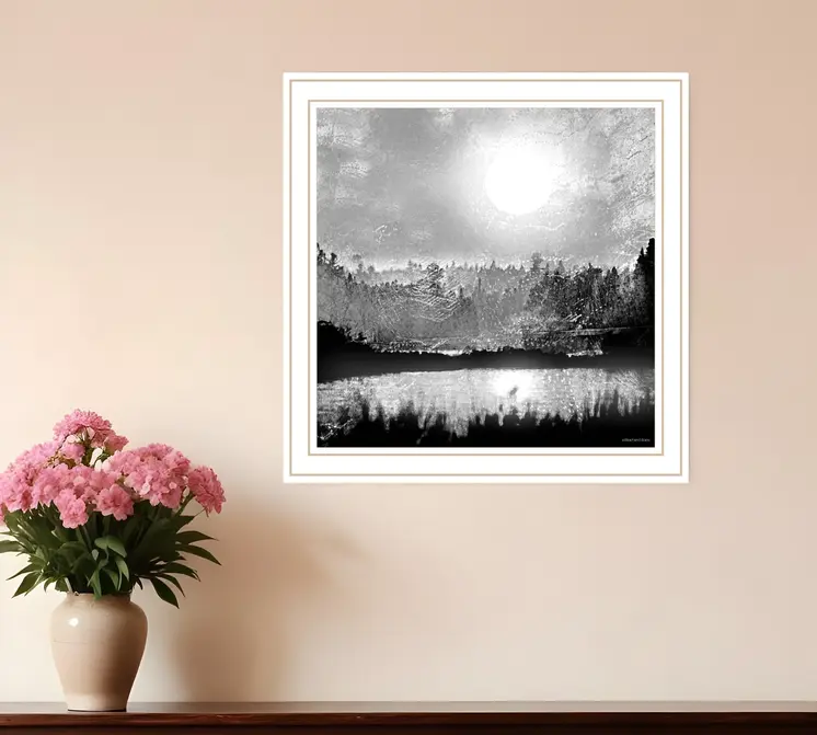Big Moon Lake White Framed Print Wall Art