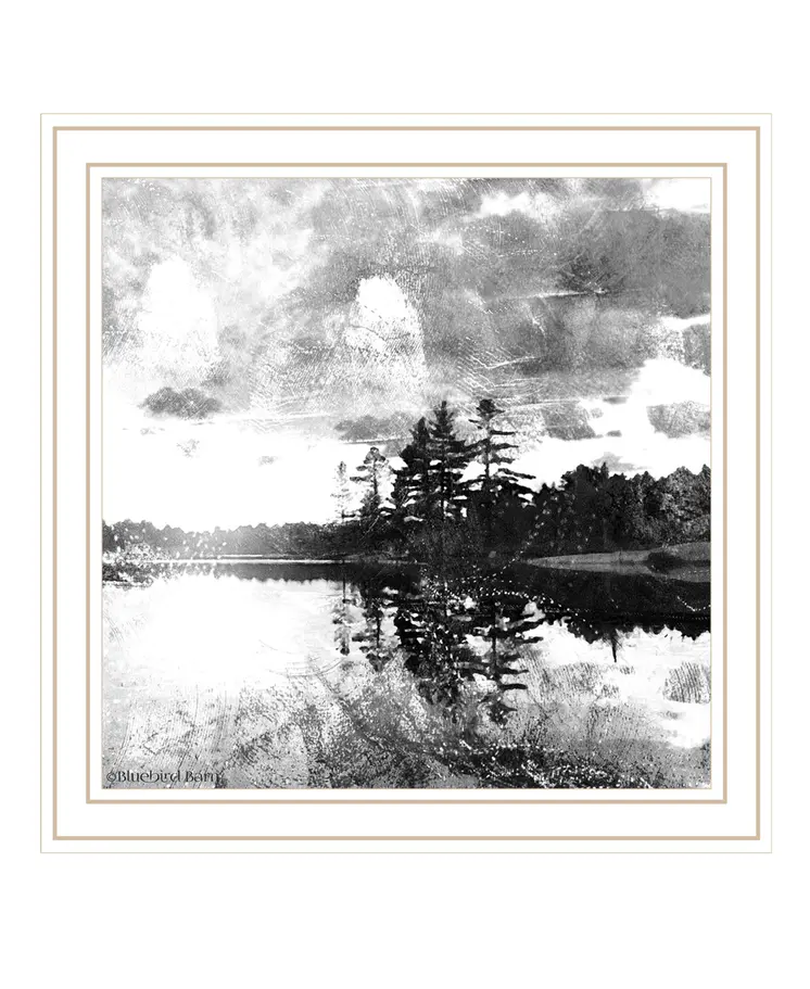 Lakeside Pines White Framed Print Wall Art