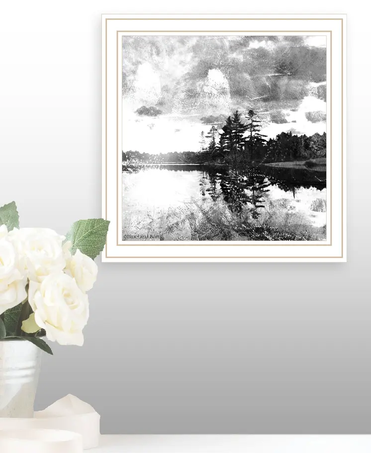 Lakeside Pines White Framed Print Wall Art