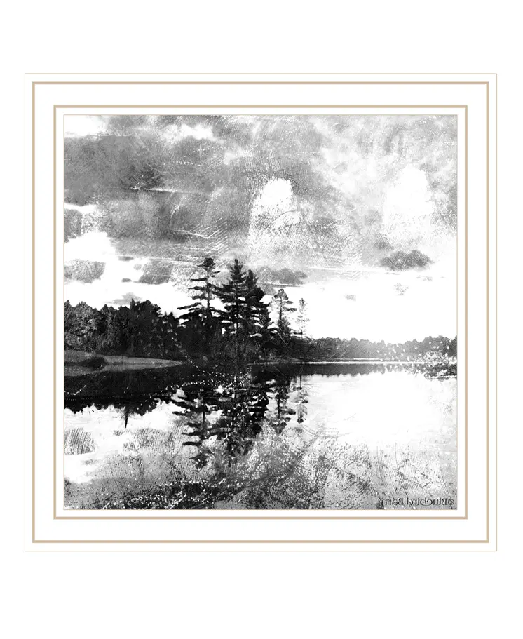 Lakeside Pines White Framed Print Wall Art