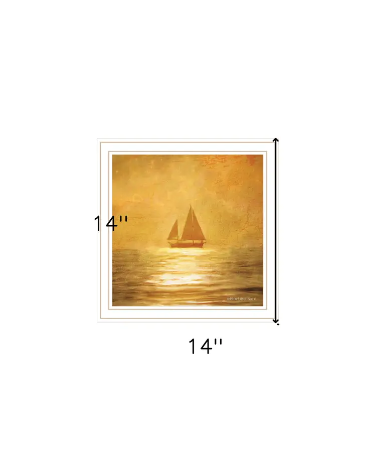 Solo Gold Sunset Sailboat White Framed Print Wall Art