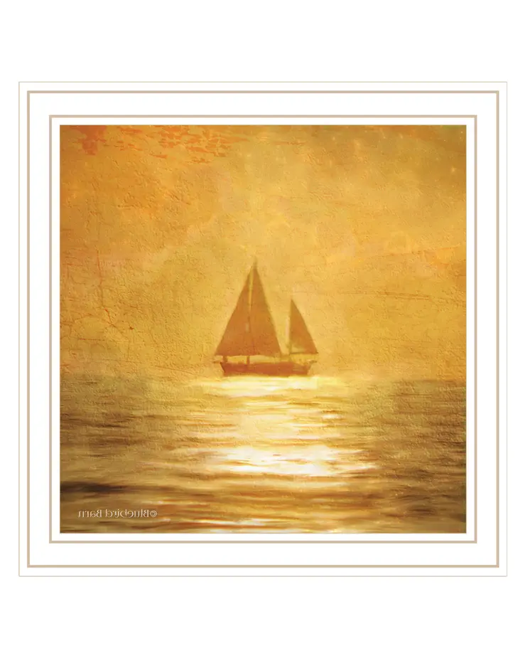 Solo Gold Sunset Sailboat White Framed Print Wall Art