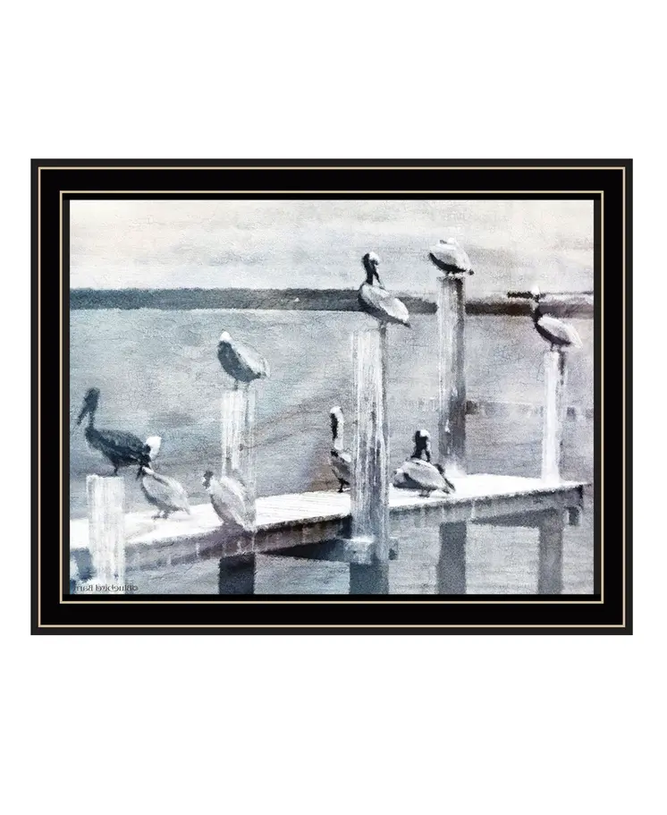 Birds on the Pier Black Framed Print Wall Art