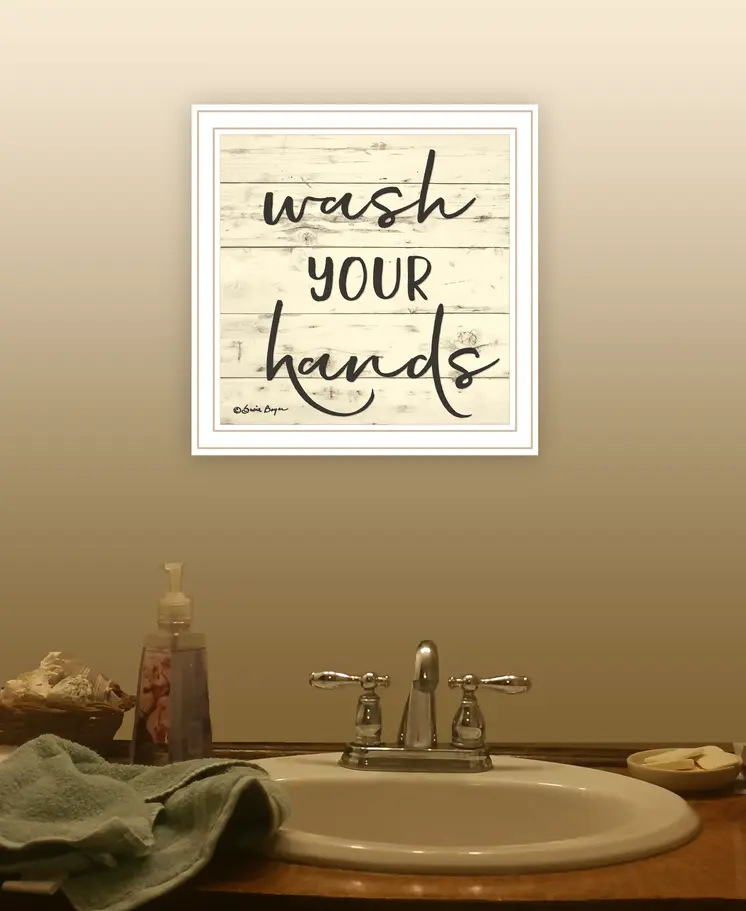 Wash Your Hands White Framed Print Bathroom Wall Art