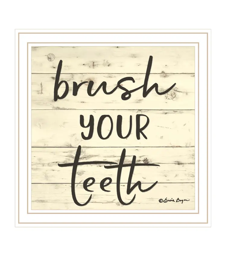 Brush your Teeth White Framed Print Bathroom Wall Art