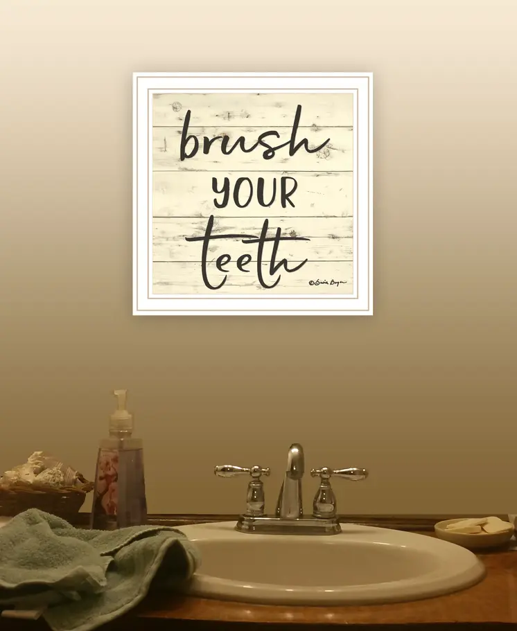 Brush your Teeth White Framed Print Bathroom Wall Art