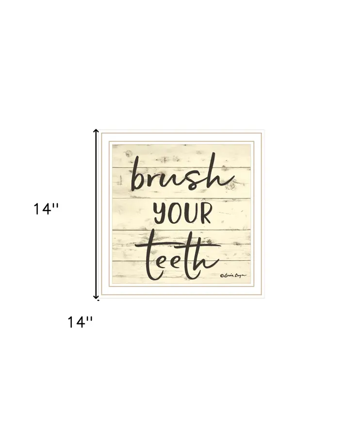 Brush your Teeth White Framed Print Bathroom Wall Art