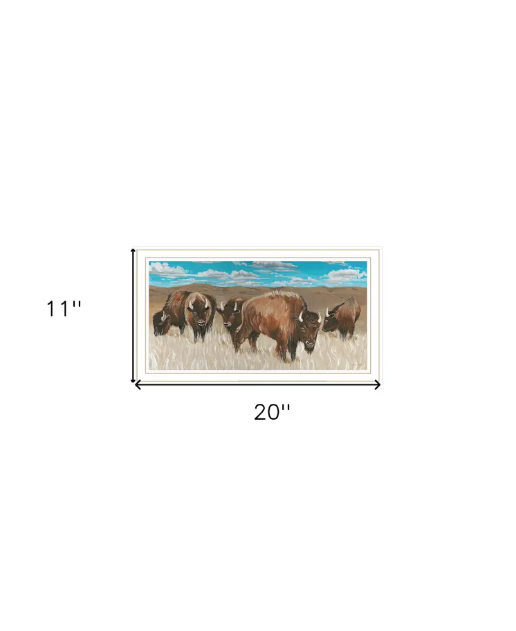 Bison Herd White Framed Print Wall Art