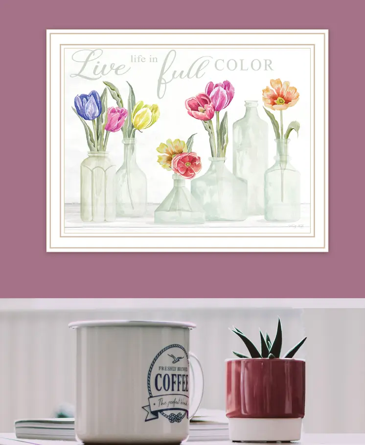 Live Life in Full Color Tulips White Framed Print Wall Art