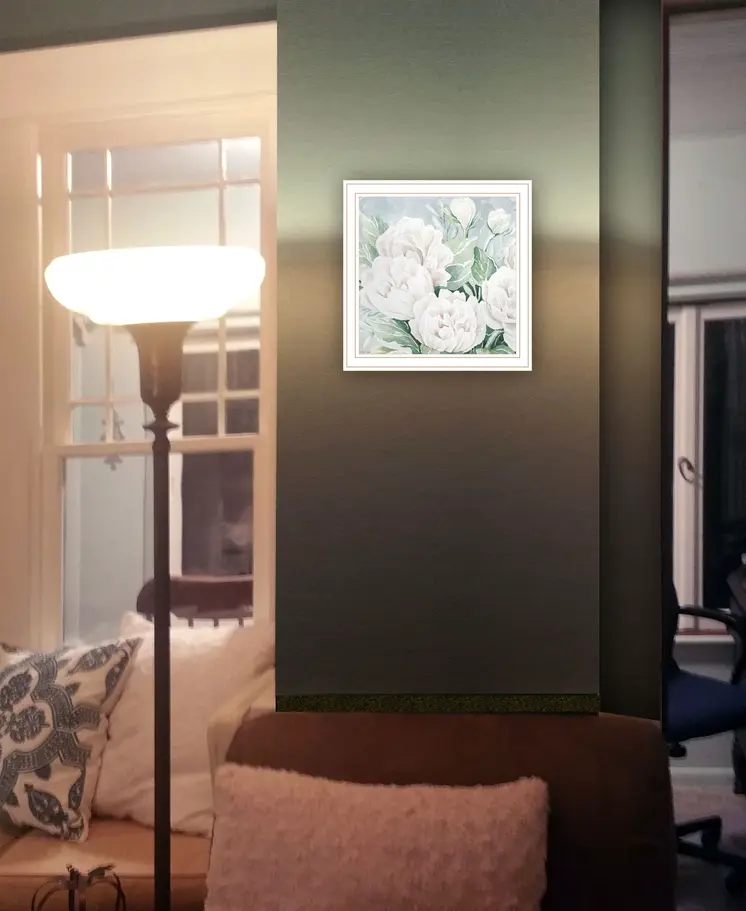 Peaceful Peonies In Full Bloom White Framed Print Wall Art