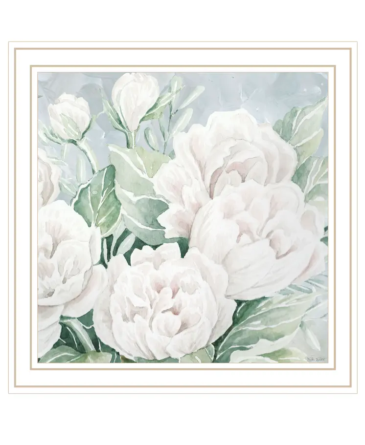 Peaceful Peonies In Full Bloom White Framed Print Wall Art