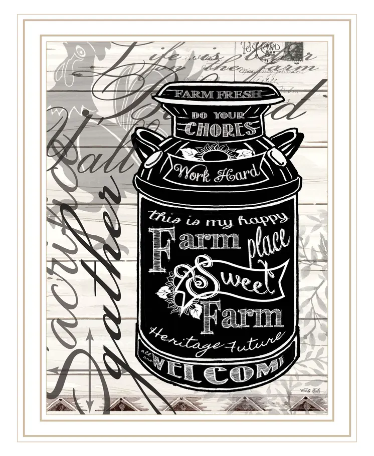 FARM SWEET FARM MILK CAN White Framed Print Wall Art