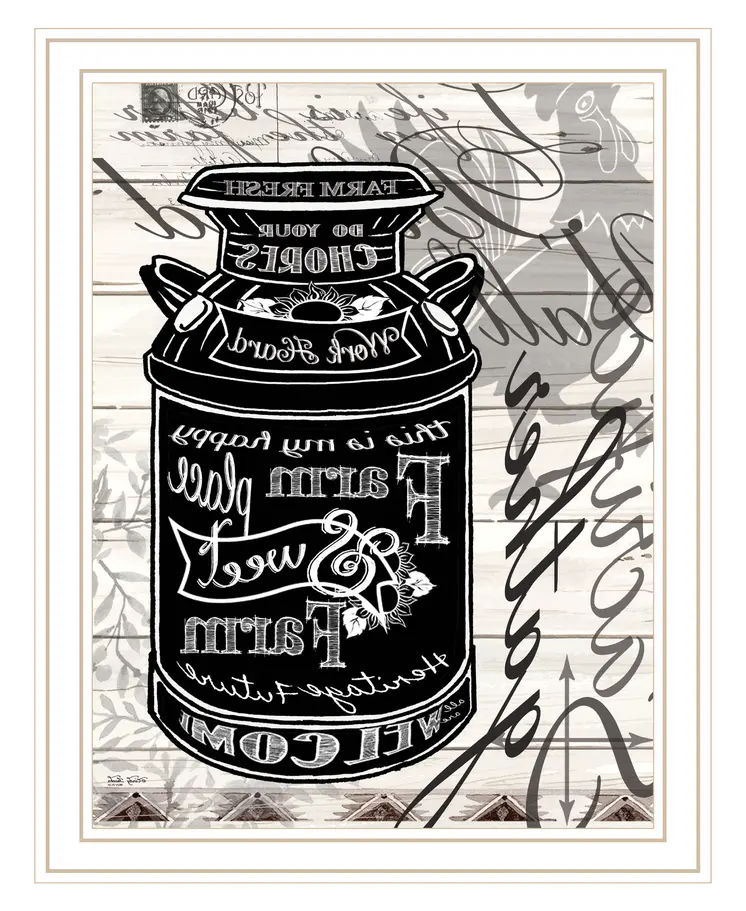 FARM SWEET FARM MILK CAN White Framed Print Wall Art