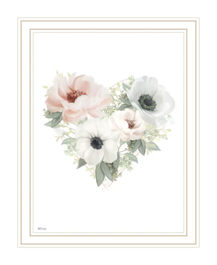 Floral Heart White Framed Print Wall Art