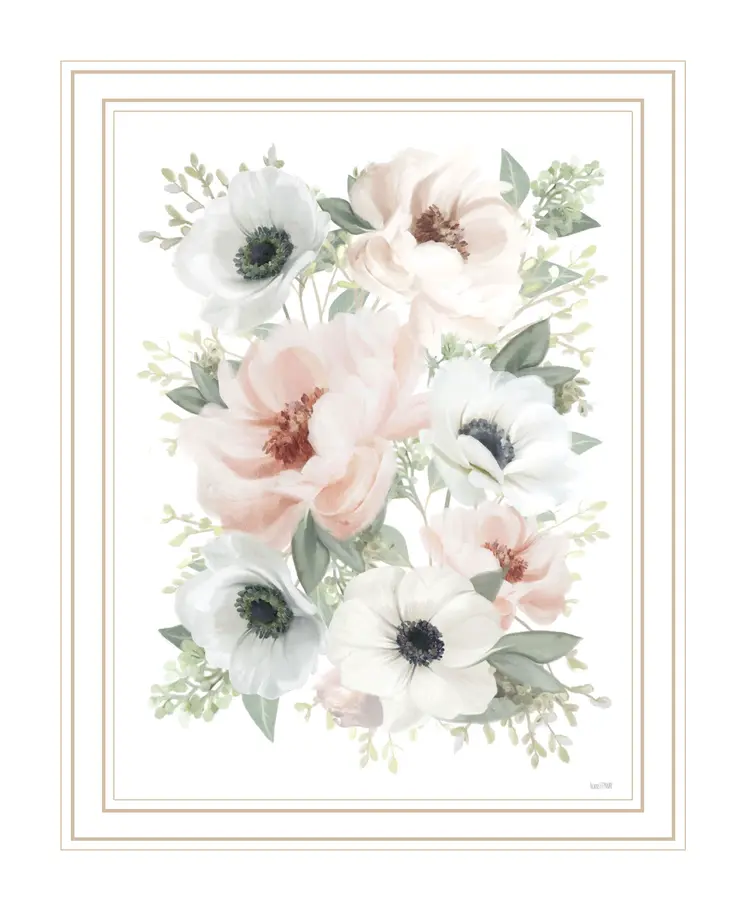Peony Floral Block White Framed Print Wall Art