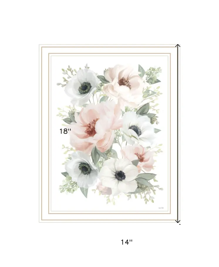 Peony Floral Block White Framed Print Wall Art