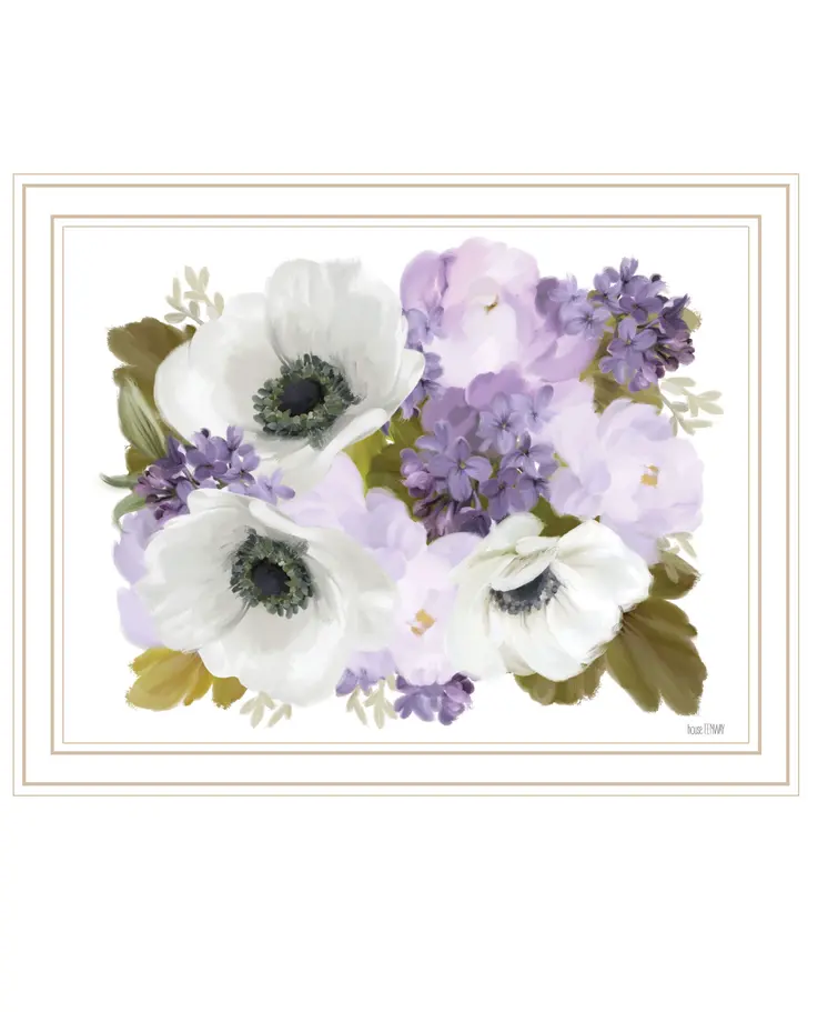 Lilacs and Anemone White Framed Print Wall Art