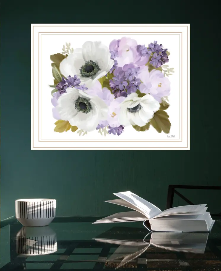 Lilacs and Anemone White Framed Print Wall Art
