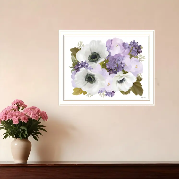 Lilacs and Anemone White Framed Print Wall Art
