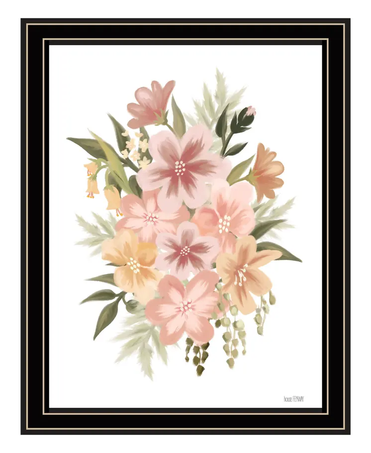 Peachy Petals Black Framed Print Wall Art