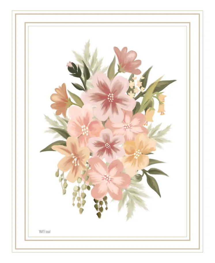 Peachy Petals White Framed Print Wall Art