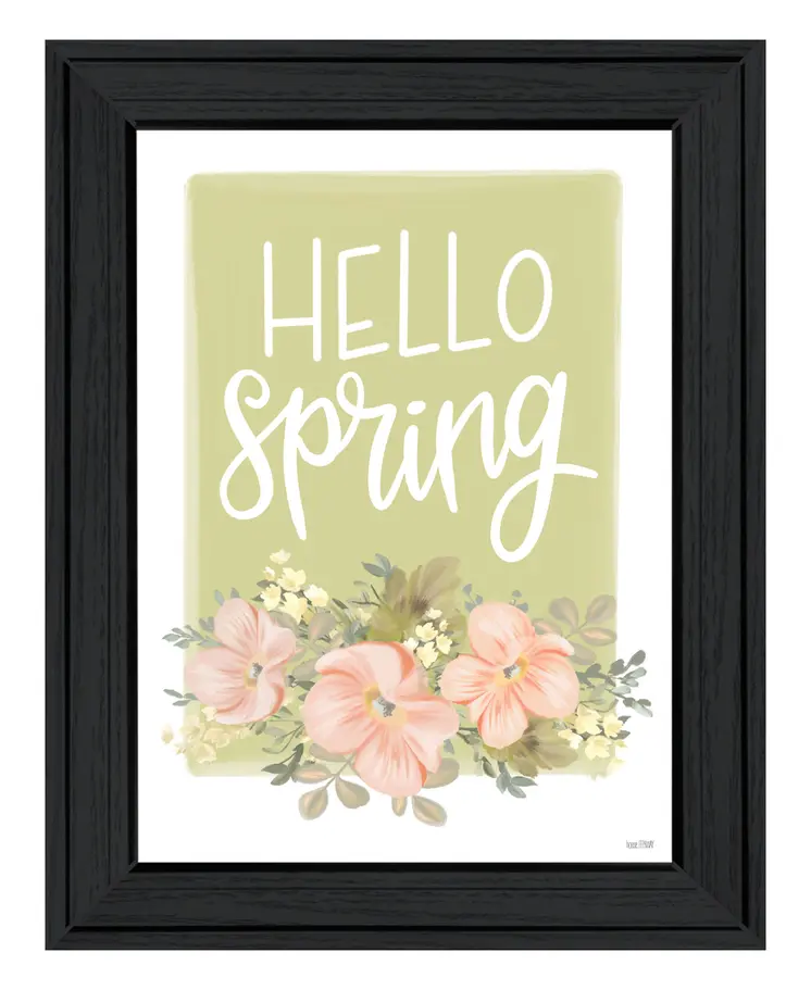 Hello Spring Floral Black Framed Print Wall Art
