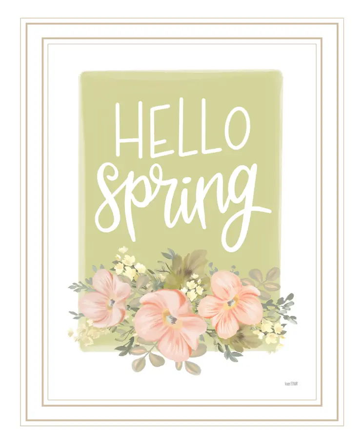 Hello Spring Floral White Framed Print Wall Art