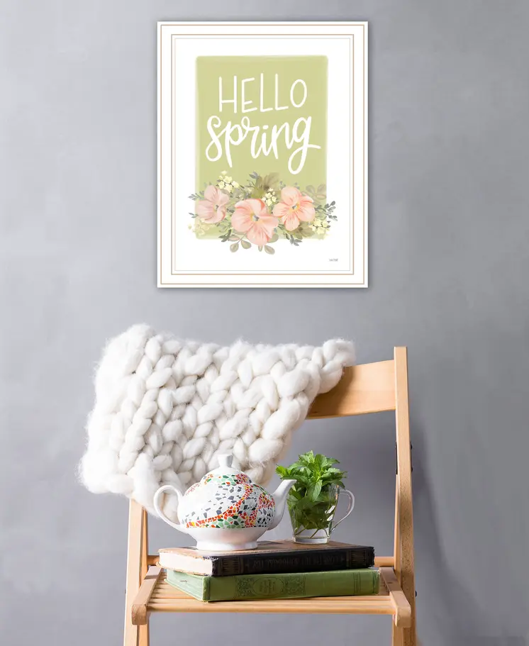 Hello Spring Floral White Framed Print Wall Art