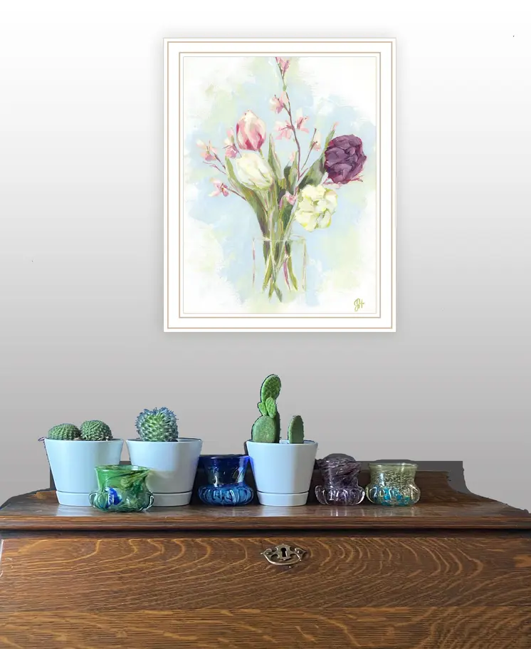 Flower Farm Bouquet White Framed Print Wall Art