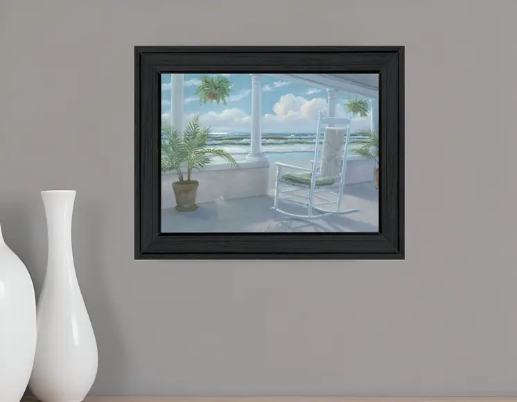 Coastal Porch Black Framed Print Wall Art