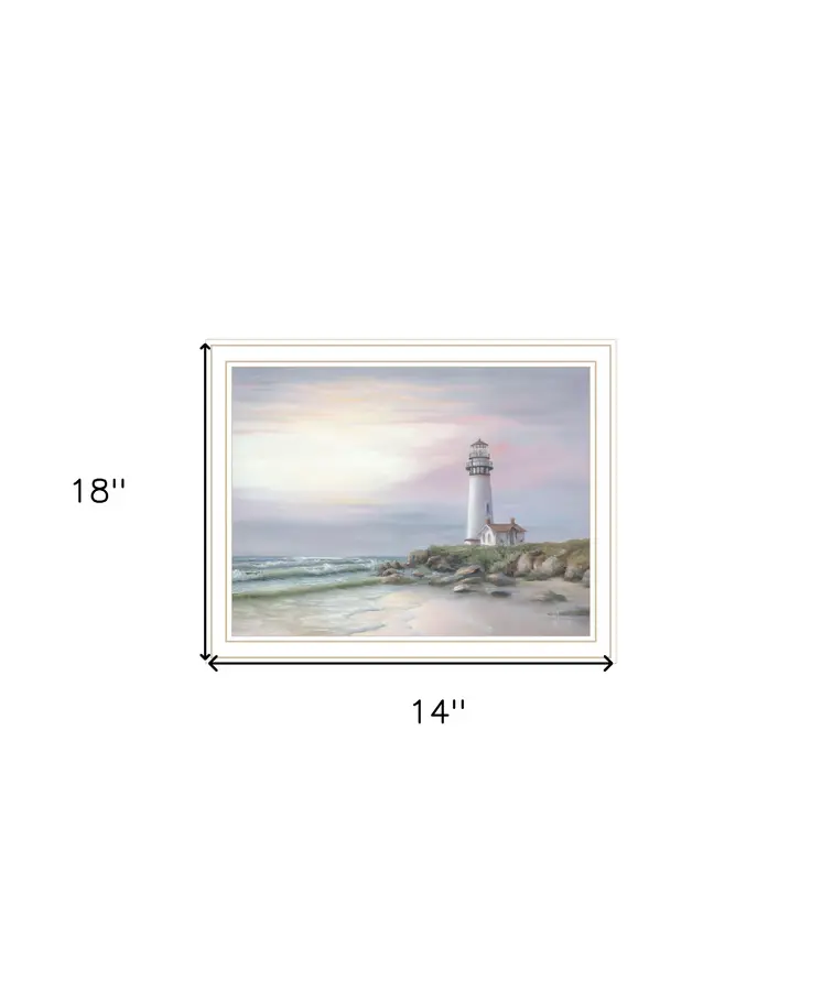 Lighthouse at Sunset White Framed Print Wall Art