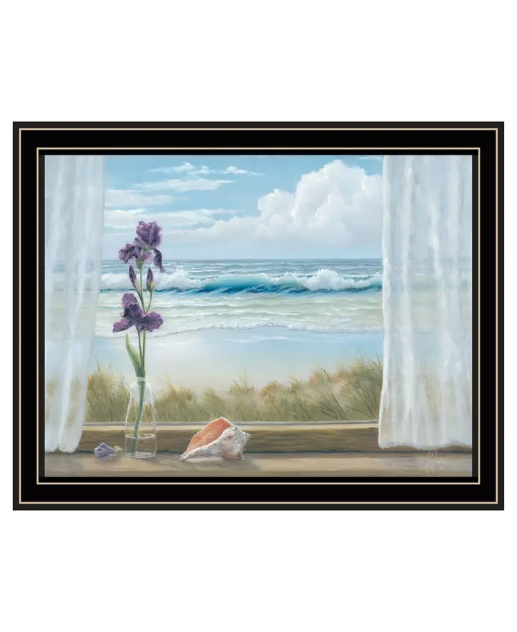 Irises on Windowsill Black Framed Print Wall Art