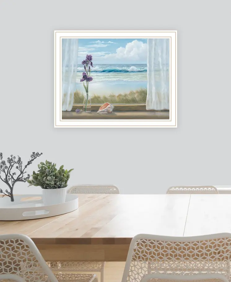 Irises on Windowsill White Framed Print Wall Art