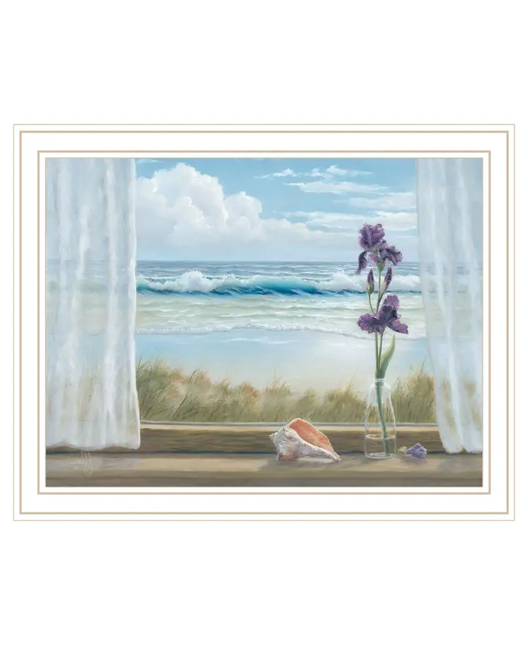 Irises on Windowsill White Framed Print Wall Art