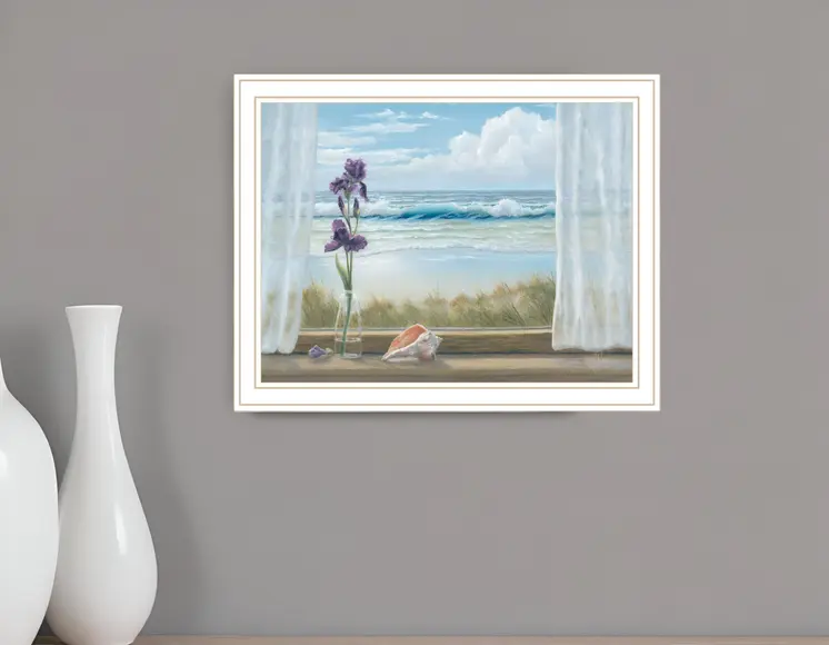 Irises on Windowsill White Framed Print Wall Art