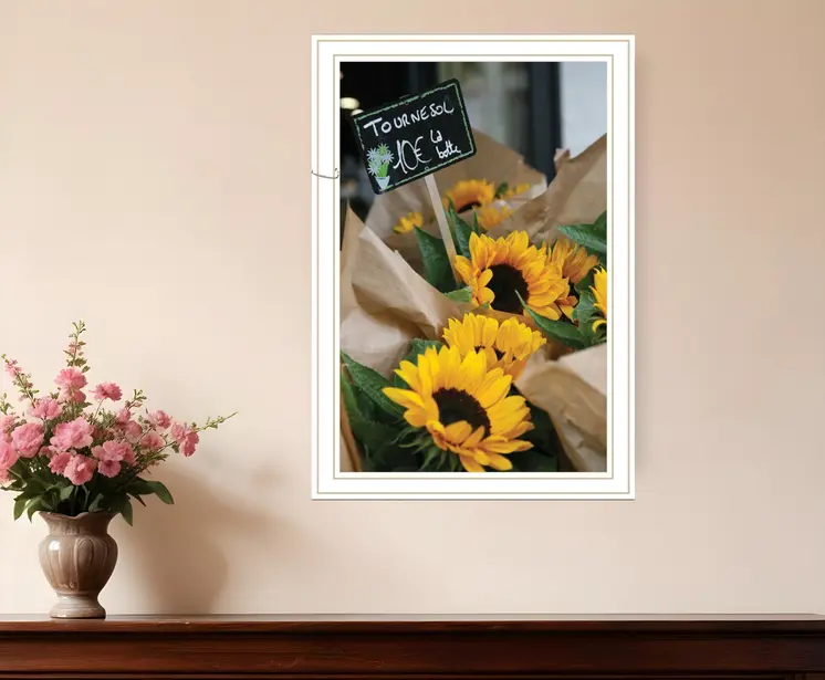 Sunflower Bouquet White Framed Print Wall Art