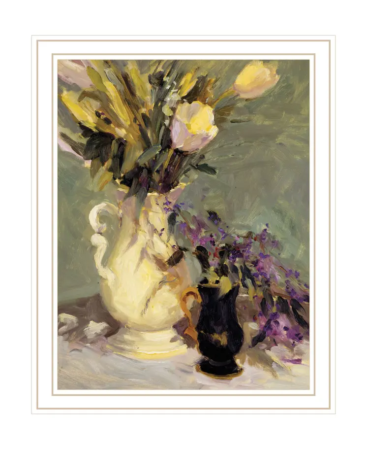 Tulips and Lavender White Framed Print Wall Art
