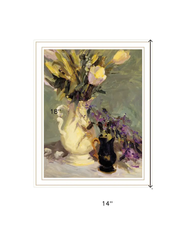 Tulips and Lavender White Framed Print Wall Art