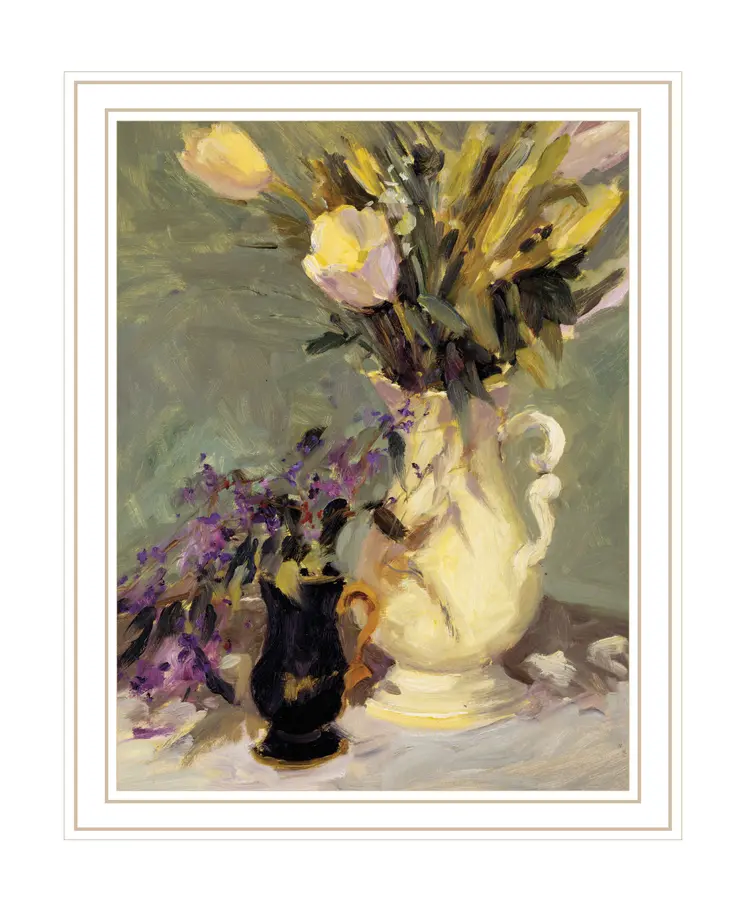 Tulips and Lavender White Framed Print Wall Art