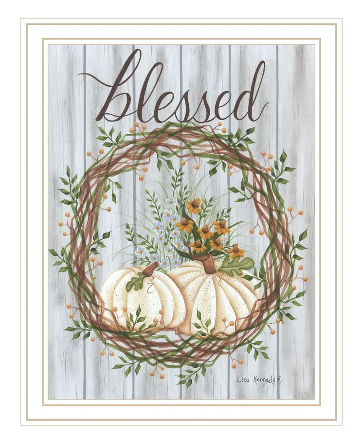 Blessed Wreath White Framed Print Wall Art