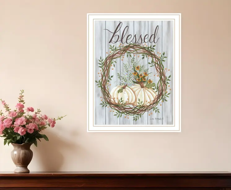 Blessed Wreath White Framed Print Wall Art