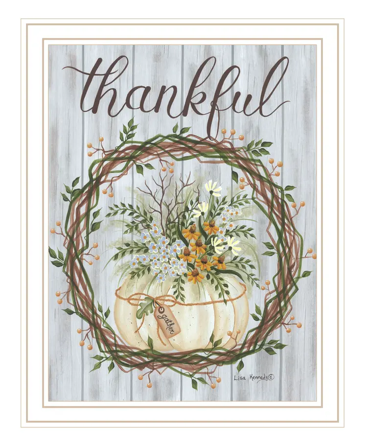 Thankful Wreath White Framed Print Wall Art