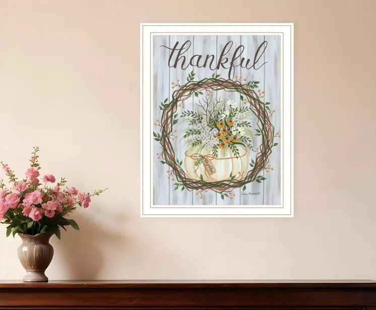 Thankful Wreath White Framed Print Wall Art
